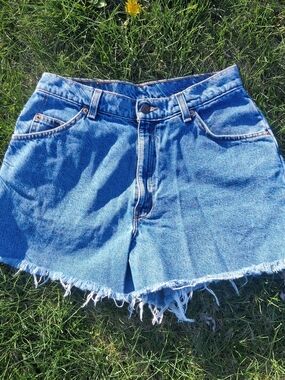 Vintage Levis 950 Orange Tab Cutoff Shorts Womens 11 USA 90s Frayed Denim Beach
